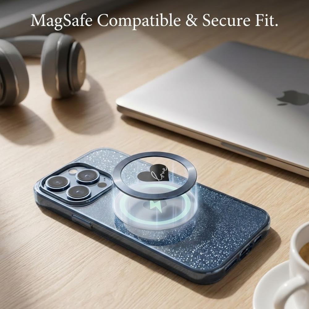 iPhone 15 Case with MagSafe, Glitter Shockproof Slim Protective Phone Case for iPhone 15, Clear Dark Blue Sparkle Cover with Camera Protection