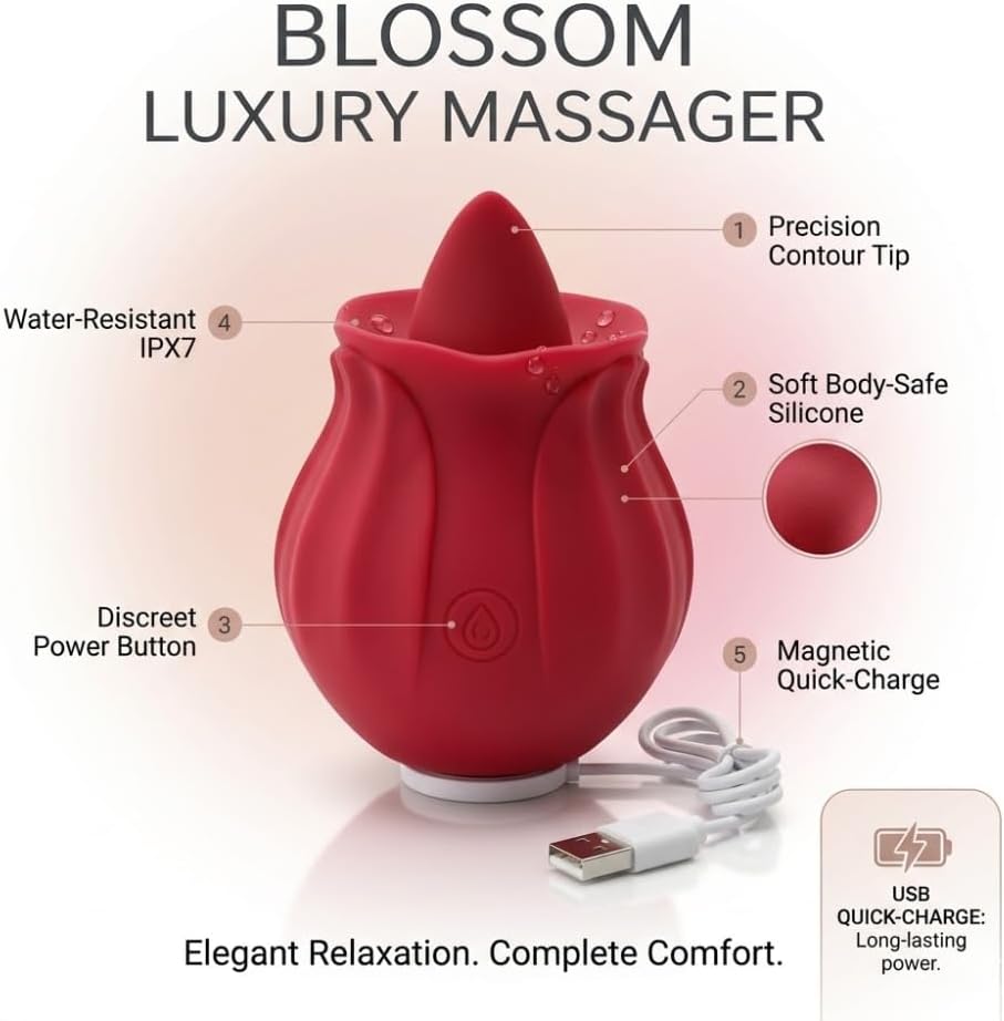 Veloura Rose Clitoral Stimulator, Rechargeable, Waterproof Personal Massager for Her