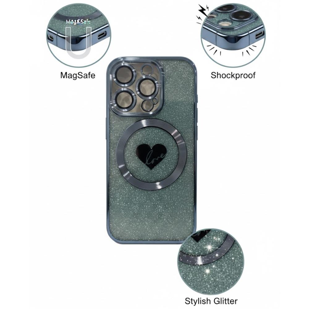 iPhone 15 Case with MagSafe, Glitter Shockproof Slim Protective Phone Case for iPhone 15, Clear Dark Blue Sparkle Cover with Camera Protection