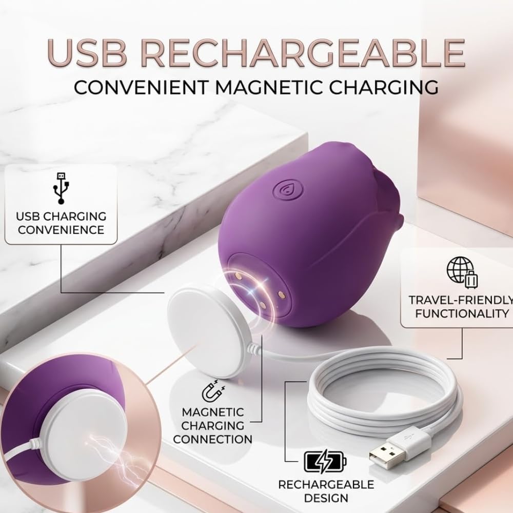 Veloura Rose Clitoral Stimulator, Rechargeable, Waterproof Personal Massager for Her