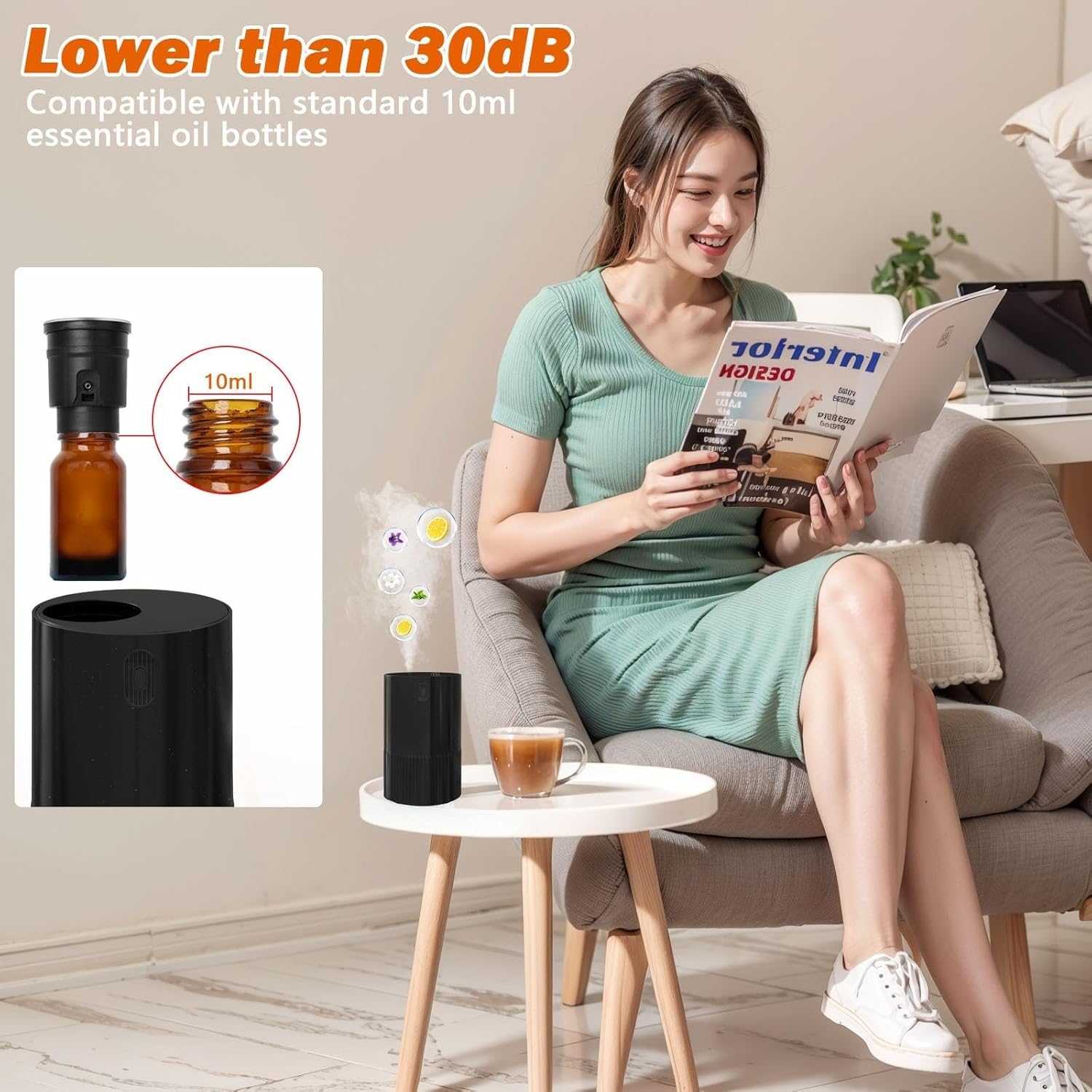 Waterless Essential Oil Diffuser, Portable Aromatherapy Diffuser with 20mL Capacity