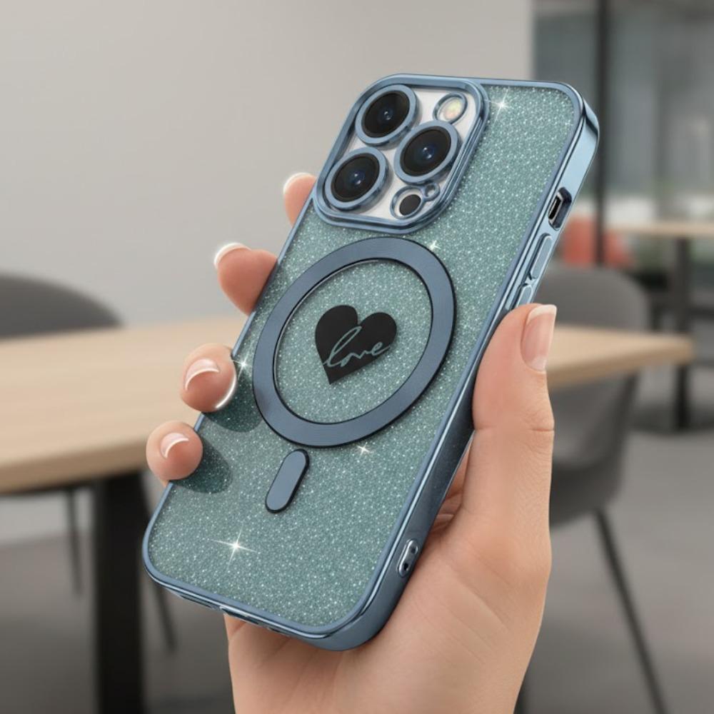 iPhone 15 Case with MagSafe, Glitter Shockproof Slim Protective Phone Case for iPhone 15, Clear Dark Blue Sparkle Cover with Camera Protection