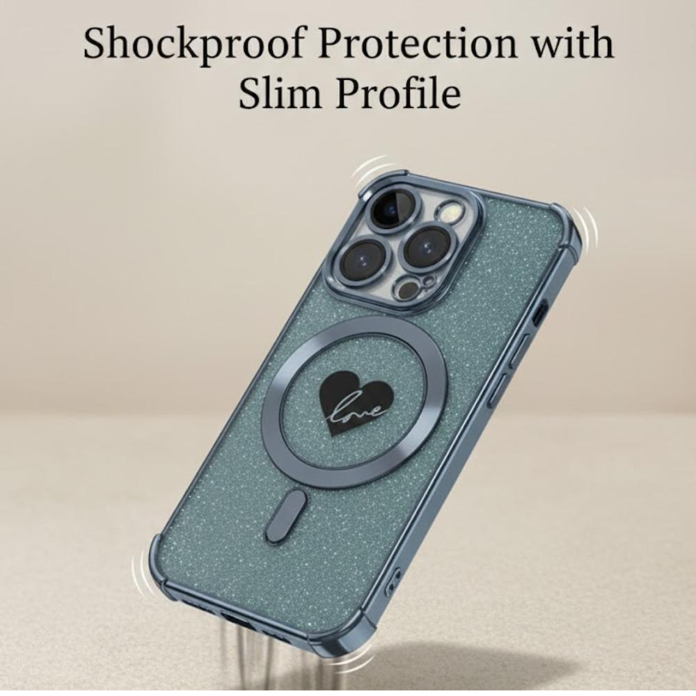 iPhone 15 Case with MagSafe, Glitter Shockproof Slim Protective Phone Case for iPhone 15, Clear Dark Blue Sparkle Cover with Camera Protection