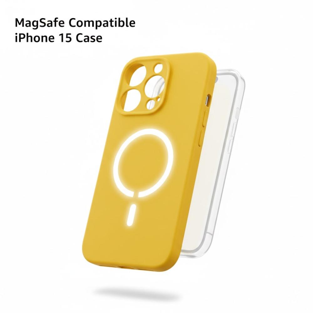iPhone 15 Yellow Case with MagSafe, Shockproof Slim Phone Case for iPhone 15 with Camera Protection